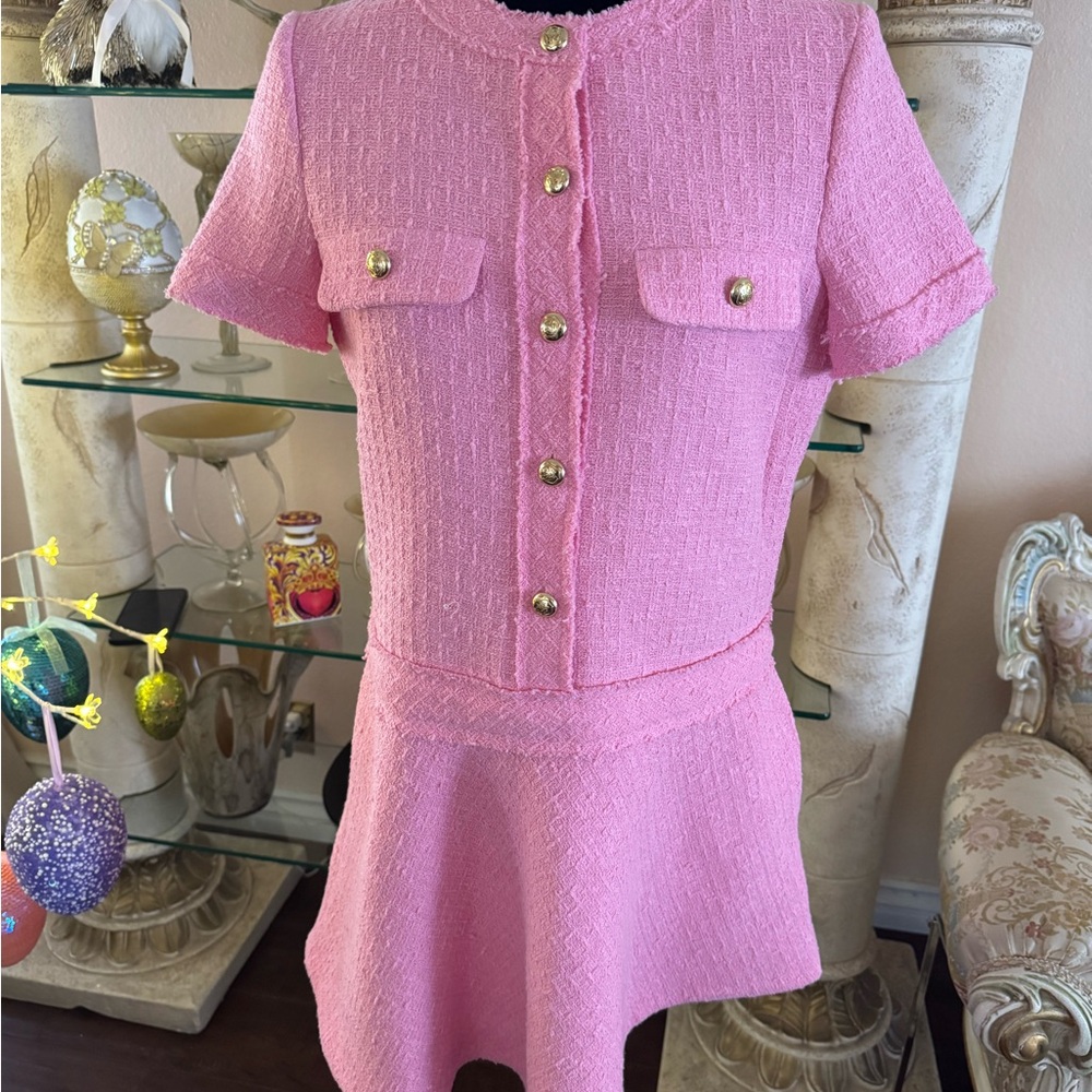 Zara Pink Tweed Dress New With Tags Size Medium - Picture 14 of 16